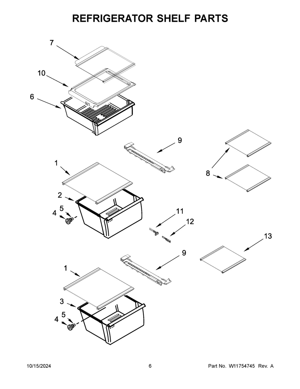 04 - Refrigerator Shelf Parts Diagram and Parts List for MRSF4036PZ02  Whirlpool Refrigerator