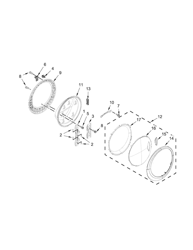 Door Parts Diagram and Parts List for WFW97HEDU0  Whirlpool Washer
