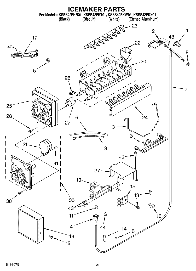 ICEMAKER Diagram and Parts List for KSSS42FKW01  KitchenAid Refrigerator