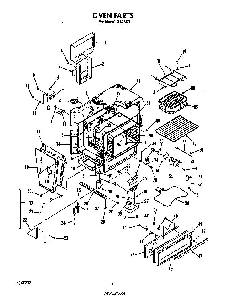 Oven Diagram and Parts List for 2496*0A  Roper Range
