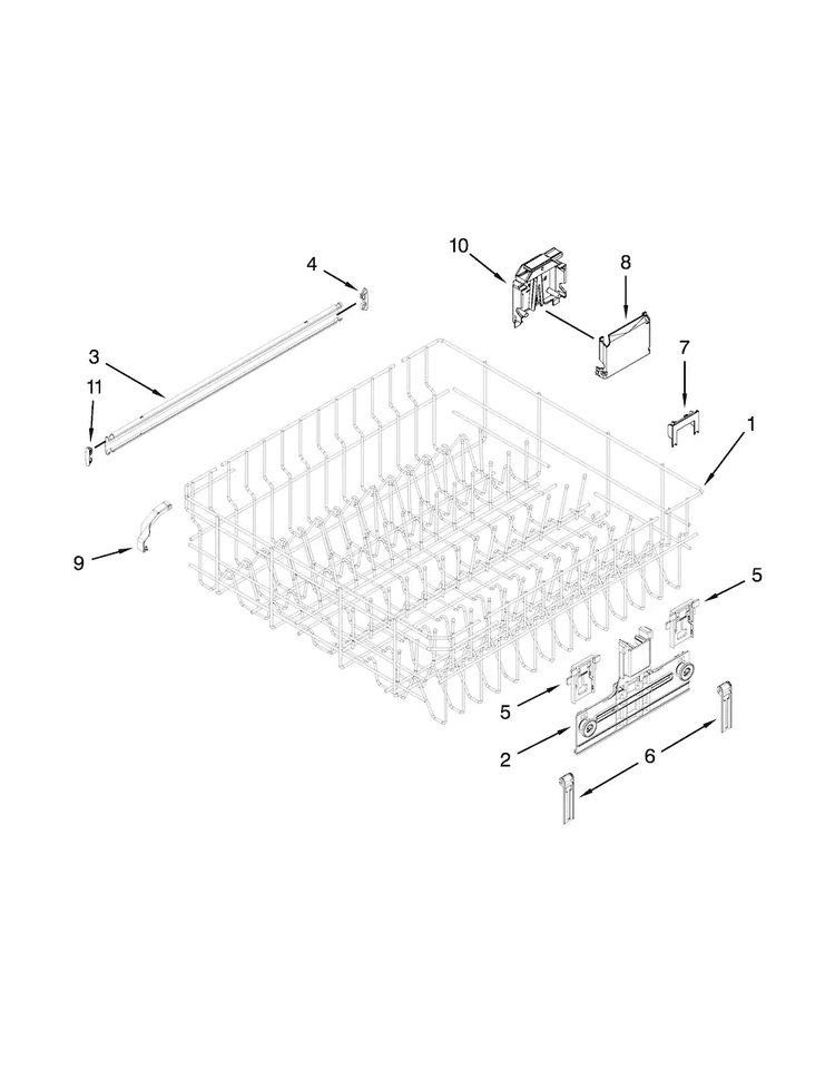 Upper Rack And Track Parts Diagram and Parts List for WDT790SLYM3  Whirlpool Dishwasher