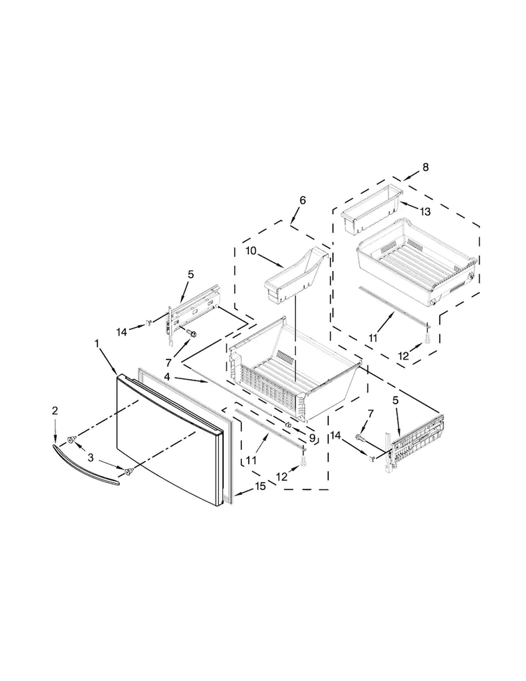 Freezer Door Parts Diagram and Parts List for WRF989SDAF01  Whirlpool Refrigerator
