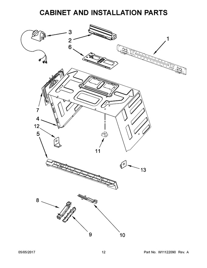 Cabinet And Installation Parts Diagram and Parts List for YKMHC319EBS0  KitchenAid Microwave