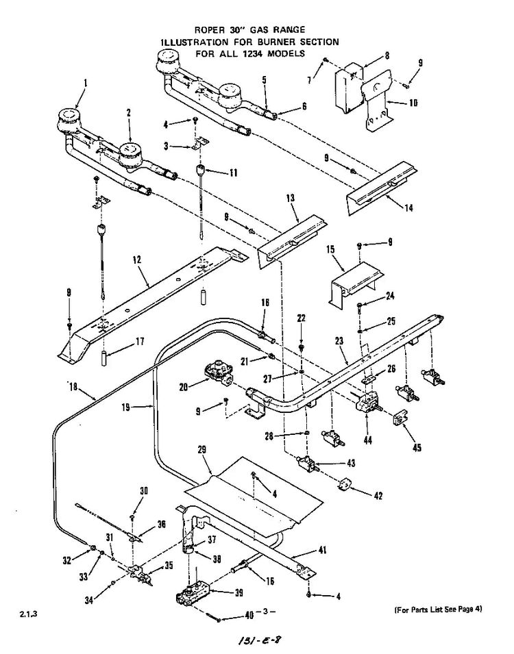 Burner Diagram and Parts List for 1234*0A  Roper Range