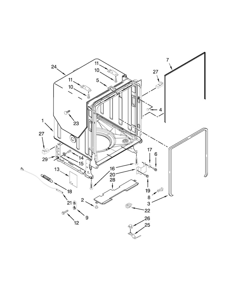 Tub And Frame Parts Diagram and Parts List for KDFE304DSS0  KitchenAid Dishwasher