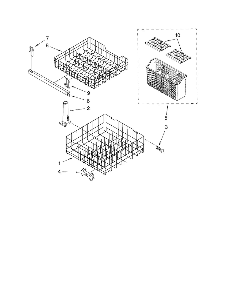 Dishrack Diagram and Parts List for DU810SWPU3  Whirlpool Dishwasher