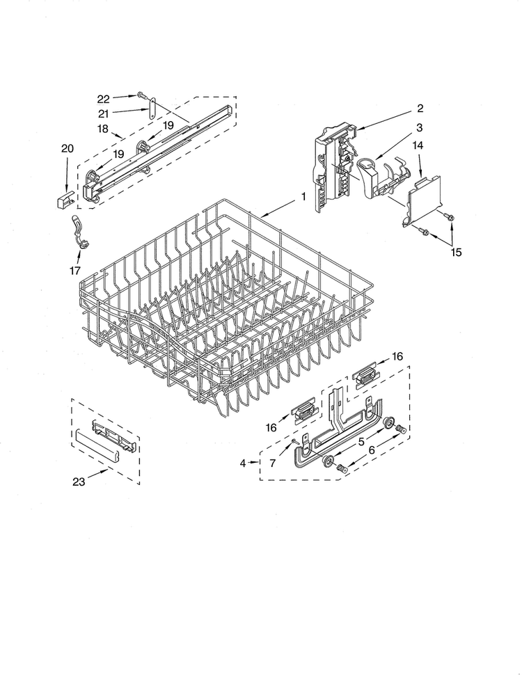 Upper Rack & Track Diagram and Parts List for KUDL02FRSS1  KitchenAid Dishwasher