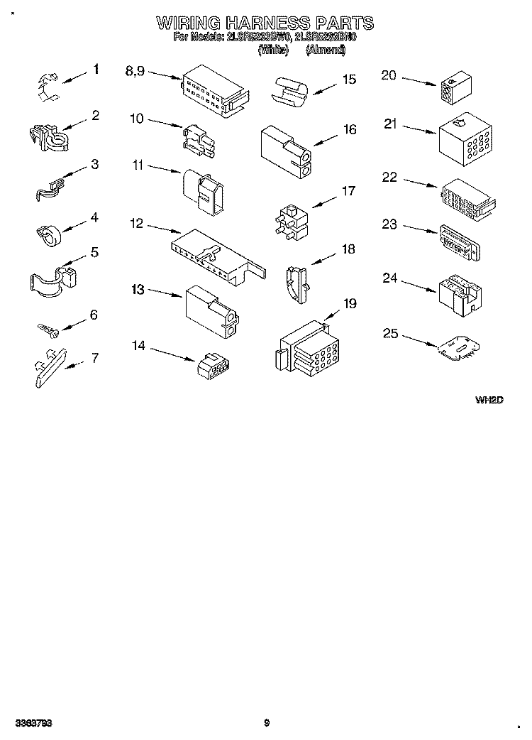 WIRING HARNESS Diagram and Parts List for 2LSR5233BW0  Whirlpool Washer