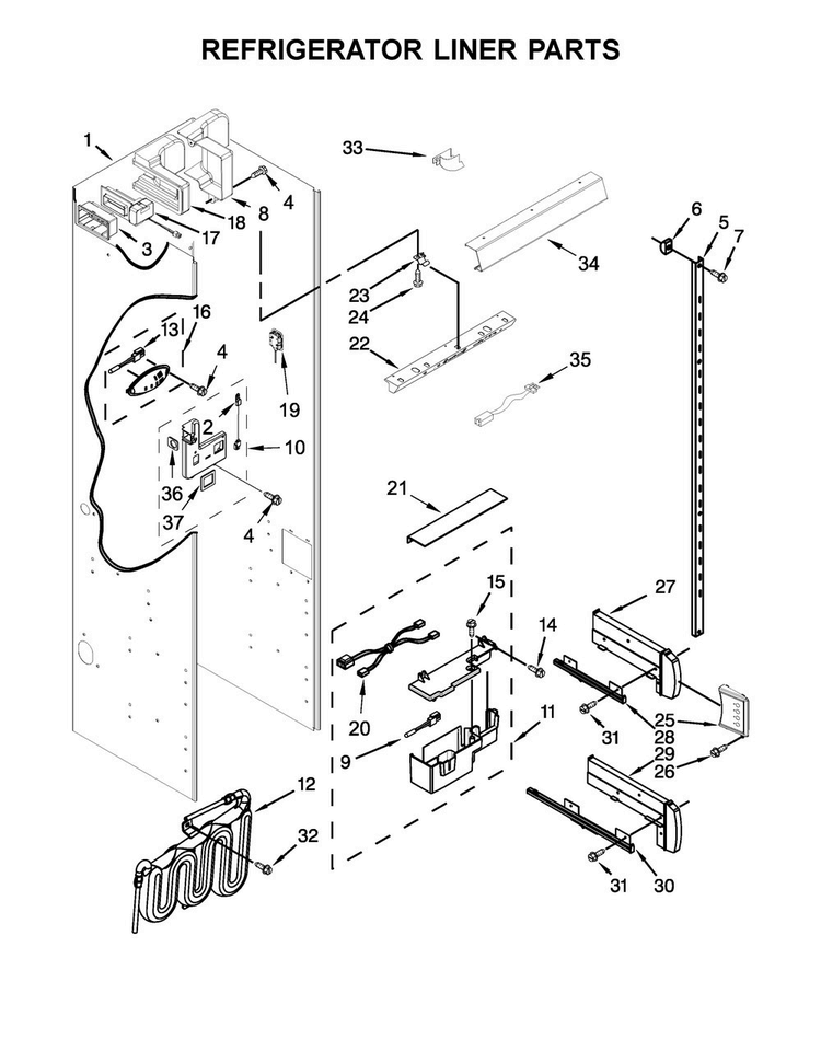 Refrigerator Liner Parts Diagram and Parts List for KBSD612ESS01  KitchenAid Refrigerator