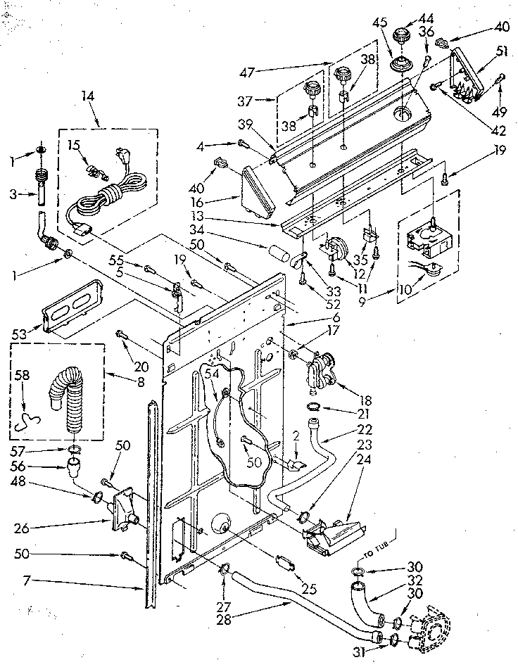 Controls And Rear Panel Diagram and Parts List for LA5300XSM1  Whirlpool Washer