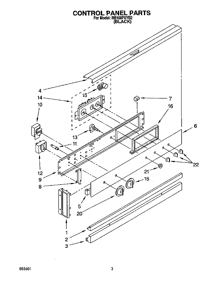 CONTROL PANEL, LIT/OPTIONAL Diagram and Parts List for RB100PXYB2  Whirlpool Wall Oven