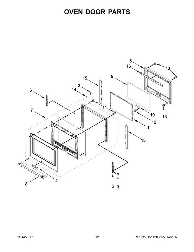 07 - Oven Door Parts Diagram and Parts List for KOCE507EWH06  KitchenAid Microwave Oven Combo