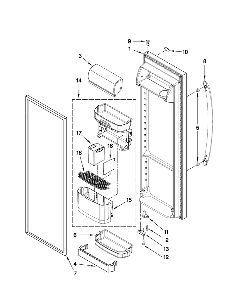 Refrigerator Door Parts Diagram and Parts List for 10640263011  Kenmore Refrigerator