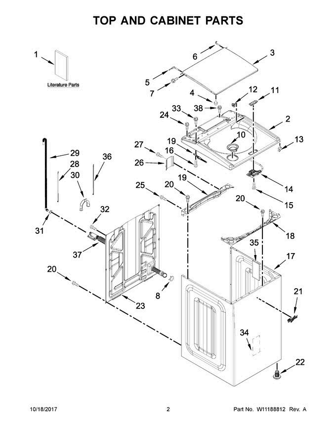 02 - Top And Cabinet Parts Diagram and Parts List for 7MWTW8500EC2  Whirlpool Washer