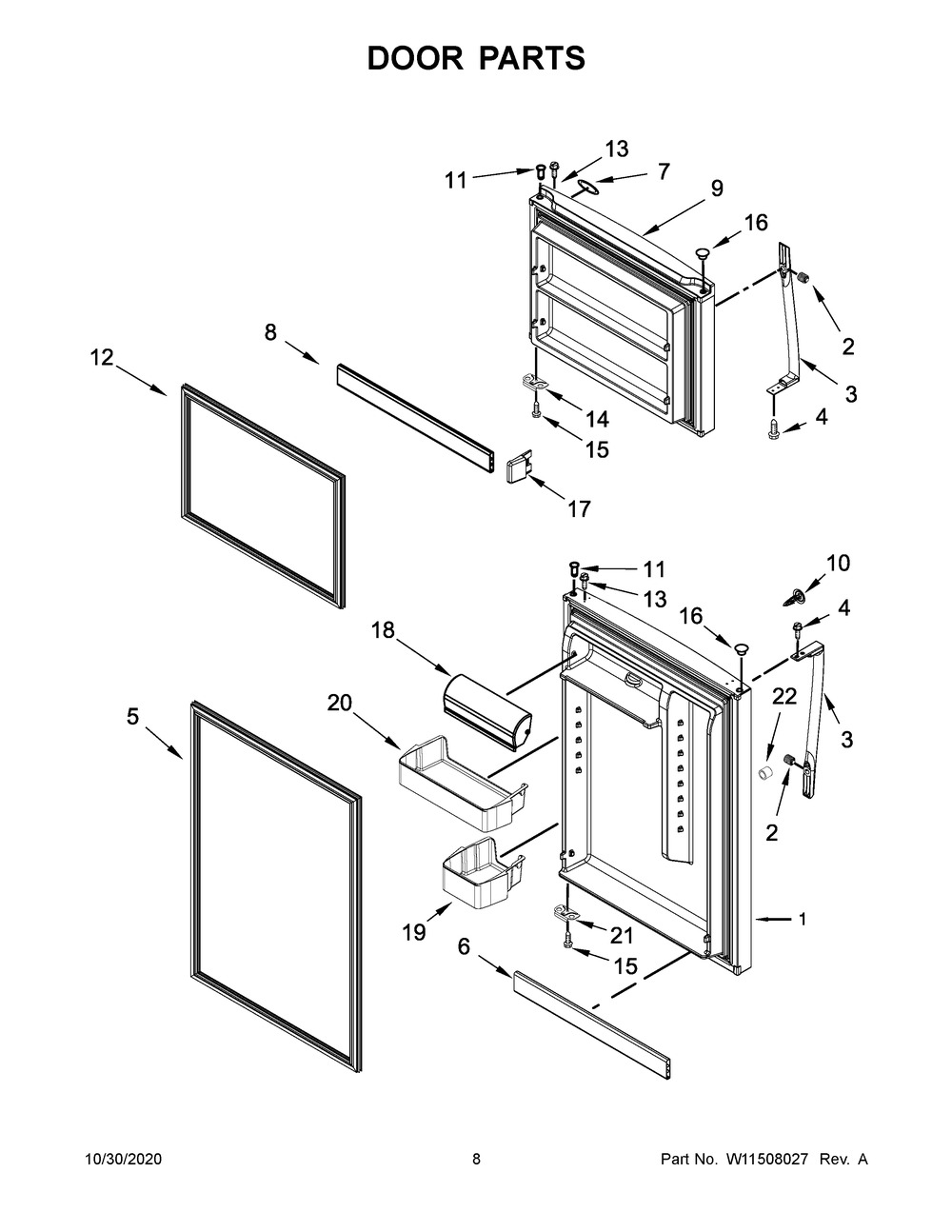 Door Parts Diagram and Parts List for WRT519SZDB06  Whirlpool Refrigerator