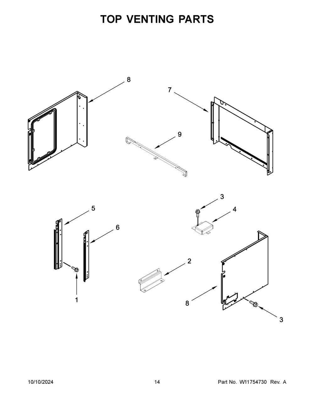 08 - Top Venting Parts Diagram and Parts List for JMW2427LL03  Whirlpool Microwave Oven Combo