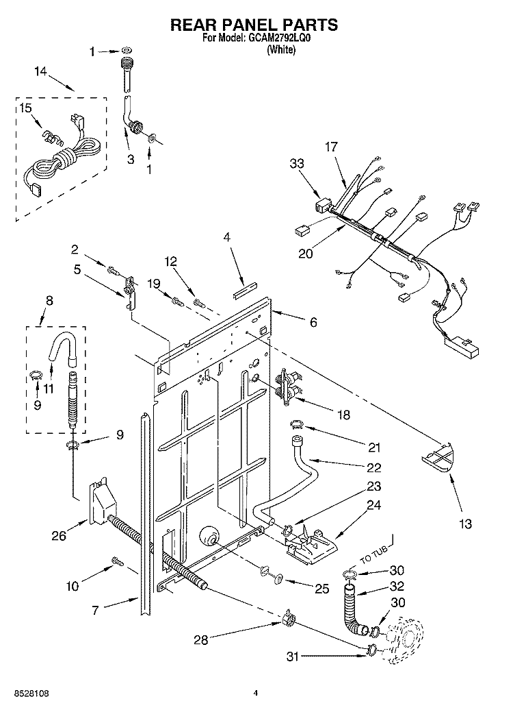 REAR PANEL Diagram and Parts List for GCAM2792LQ0  Whirlpool Washer