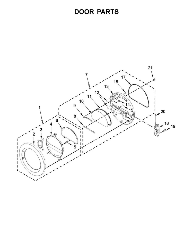 Door Parts Diagram and Parts List for CED9160GW0  Whirlpool Dryer