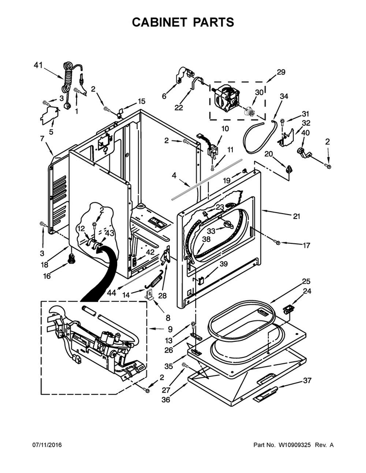 Cabinet Parts Diagram and Parts List for 7MWGD9919EM1  Whirlpool Dryer