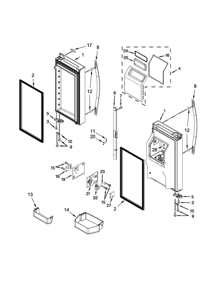 Refrigerator Door Parts Diagram and Parts List for WRV996FDEE02  Whirlpool Refrigerator