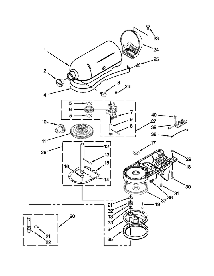 Case, Gearing And Planetary Unit Diagram and Parts List for 5KSM156AAZ0  KitchenAid Mixer