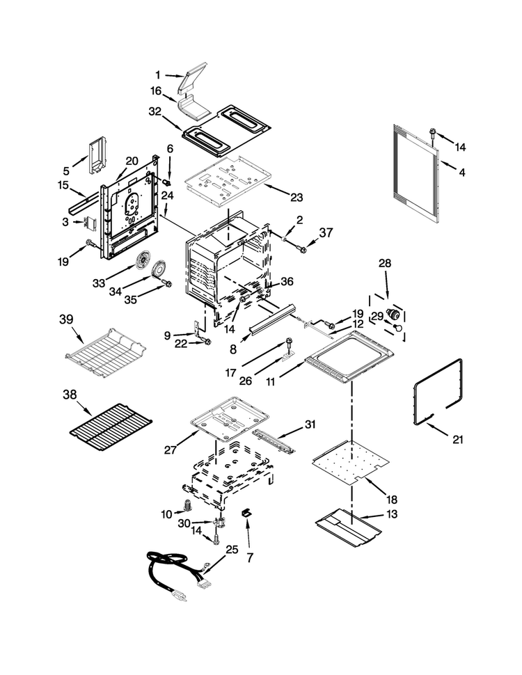 Chassis Parts Diagram and Parts List for WFG540H0AB2  Whirlpool Range