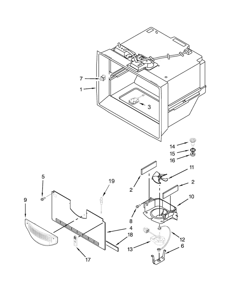 Freezer Liner Parts Diagram and Parts List for KFIS29PBMS01  KitchenAid Refrigerator