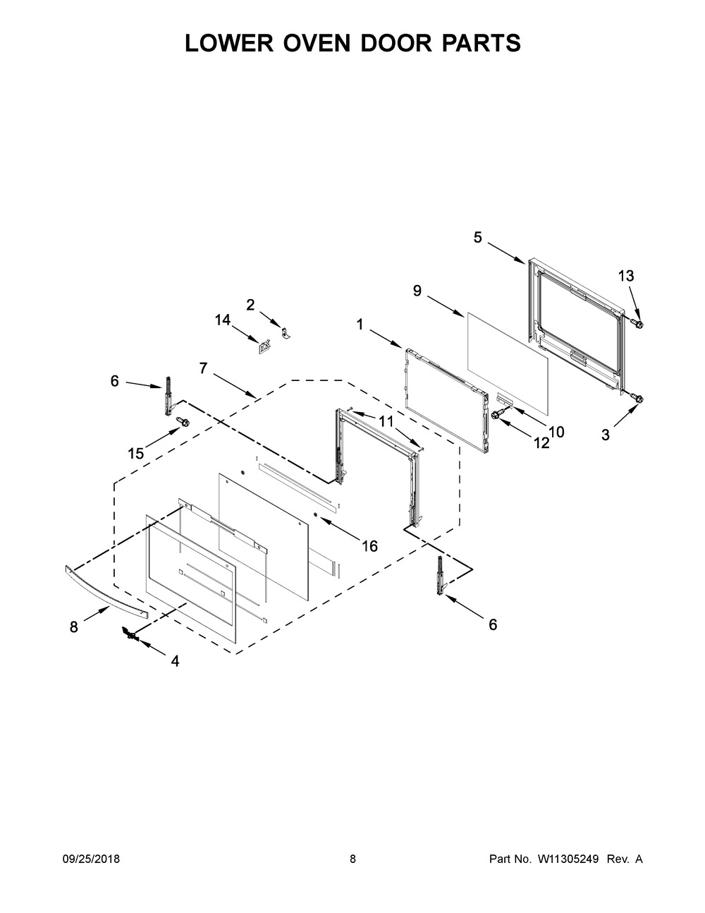 Lower Oven Door Parts Diagram and Parts List for WOD97EC0HZ01  Whirlpool Wall Oven