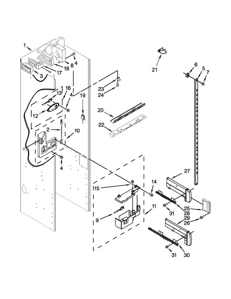 Refrigerator Liner Parts Diagram and Parts List for KBSN608EPA00  KitchenAid Refrigerator