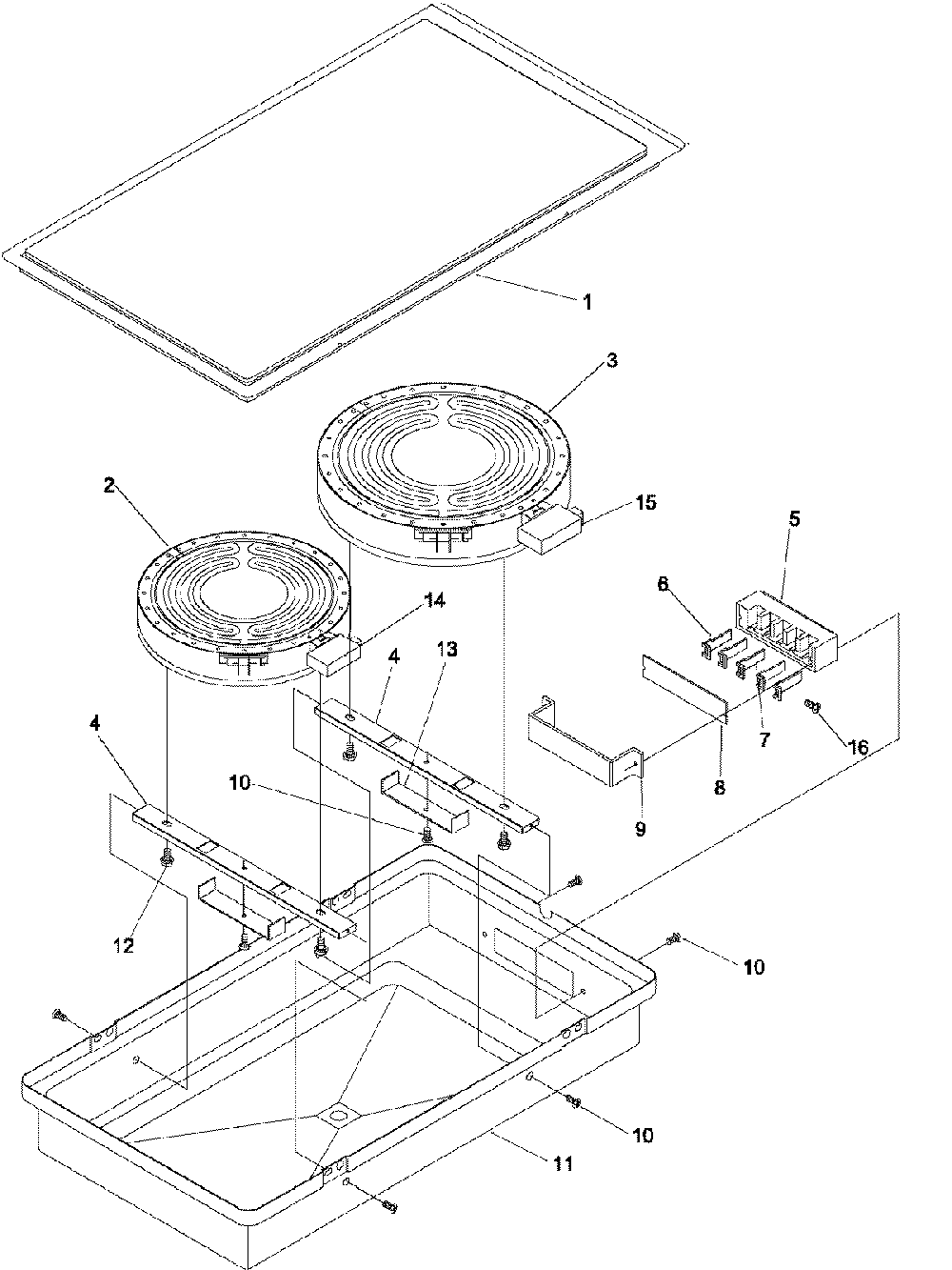 01 - Cooktop Module Act101 Diagram and Parts List for ACT101WW  Whirlpool Cooktop