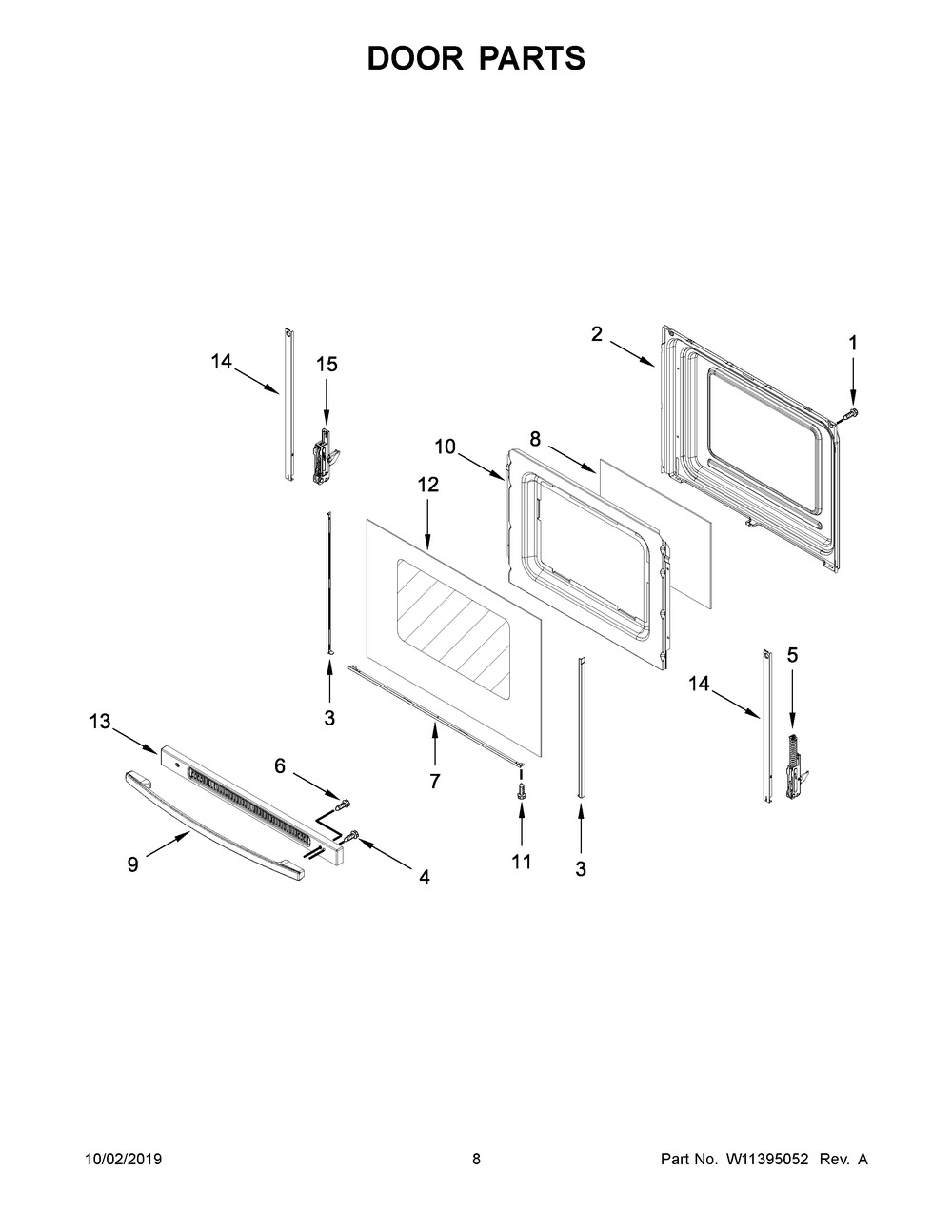 Door Parts Diagram and Parts List for YWFC150M0EB4  Whirlpool Range