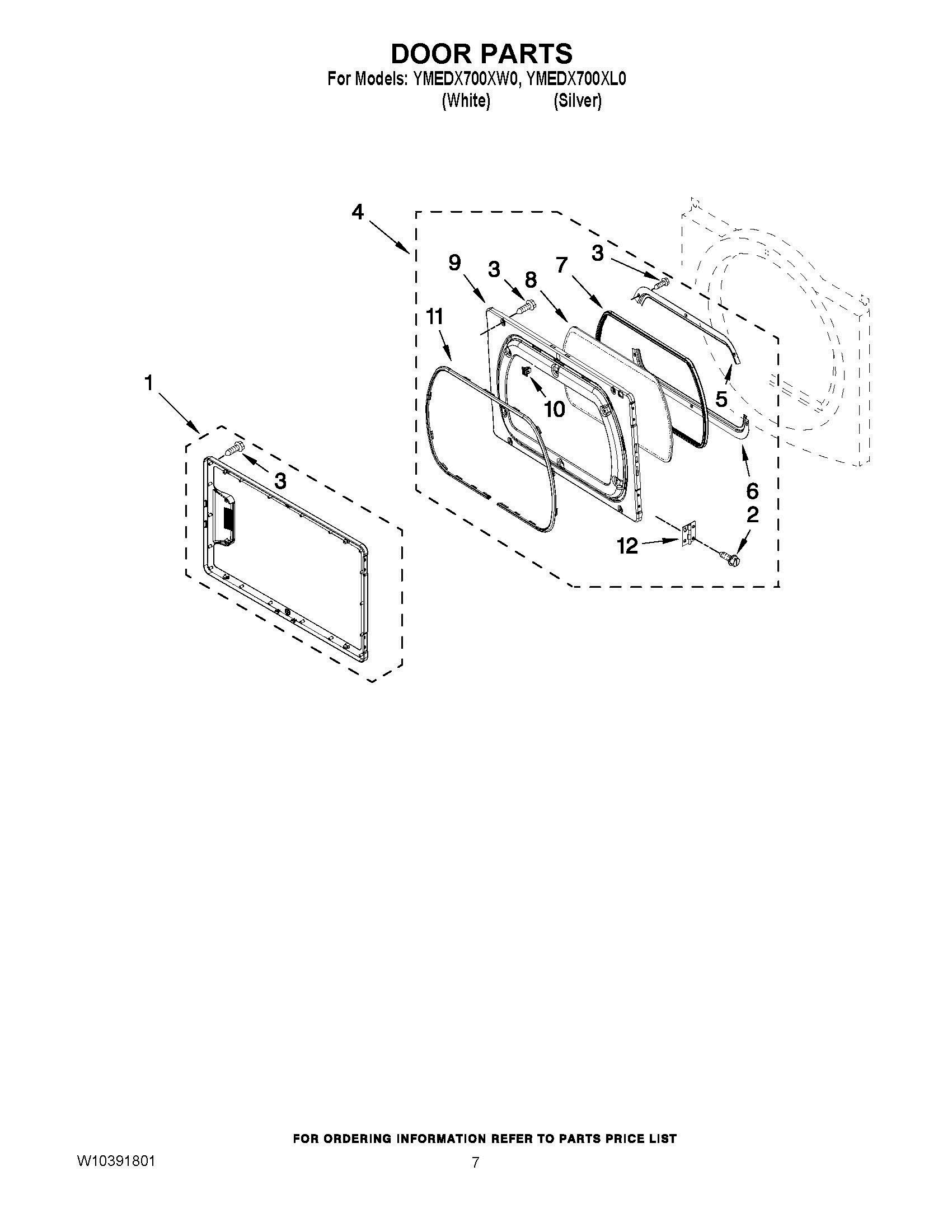 04 - DOOR PARTS Diagram and Parts List for YMEDX700XW0  Whirlpool Dryer