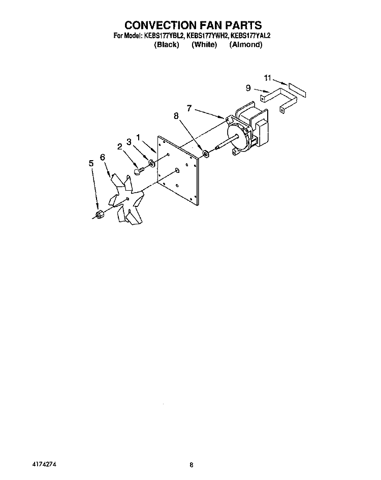 CONVECTION FAN Diagram and Parts List for KEBS177YWH2  KitchenAid Wall Oven