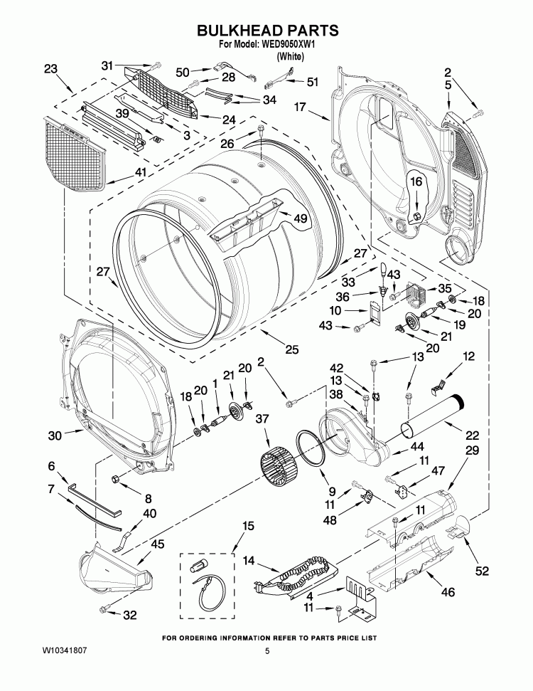 BULKHEAD PARTS Diagram and Parts List for WED9050XW1  Whirlpool Dryer
