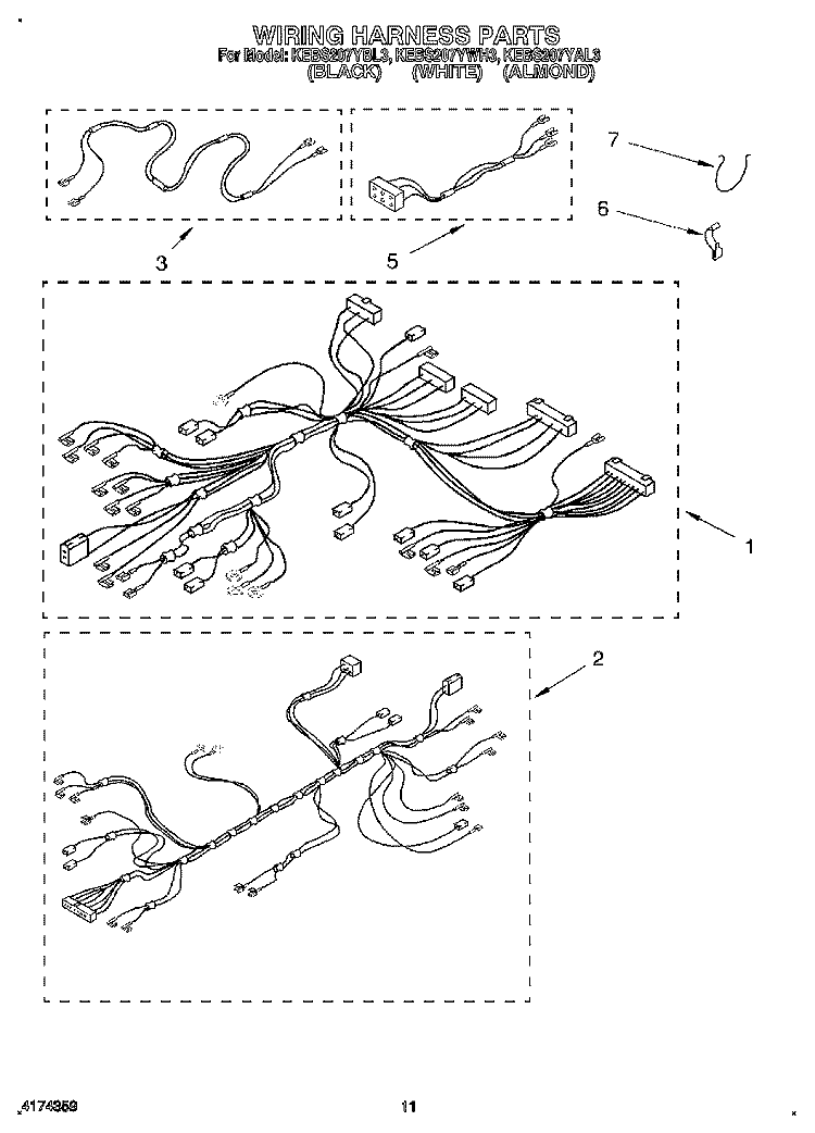WIRING HARNESS Diagram and Parts List for KEBS207YAL3  KitchenAid Wall Oven