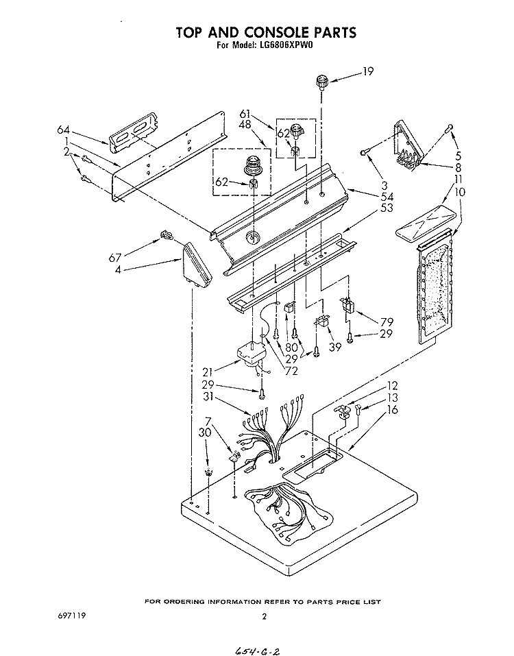 TOP AND CONSOLE, LITERATURE AND OPTIONAL Diagram and Parts List for LG6806XPW0  Whirlpool Dryer
