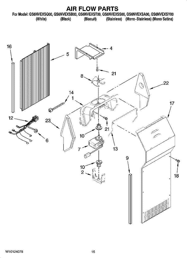 AIR FLOW PARTS Diagram and Parts List for GS6NVEXSY00  Whirlpool Refrigerator