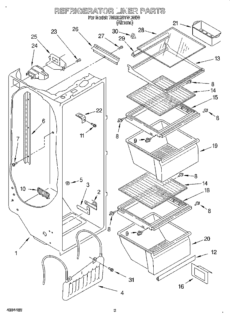 REFRIGERATOR LINER Diagram and Parts List for 7MED20TWDN00  Whirlpool Refrigerator