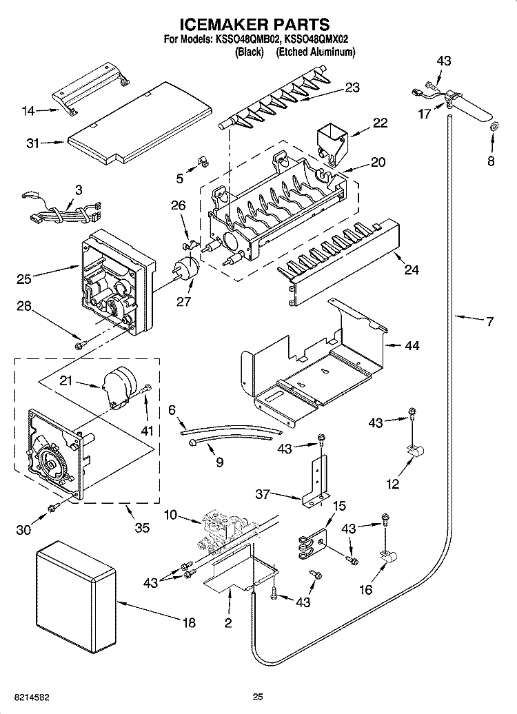ICEMAKER PARTS Diagram and Parts List for KSSO48QMX02  KitchenAid Refrigerator