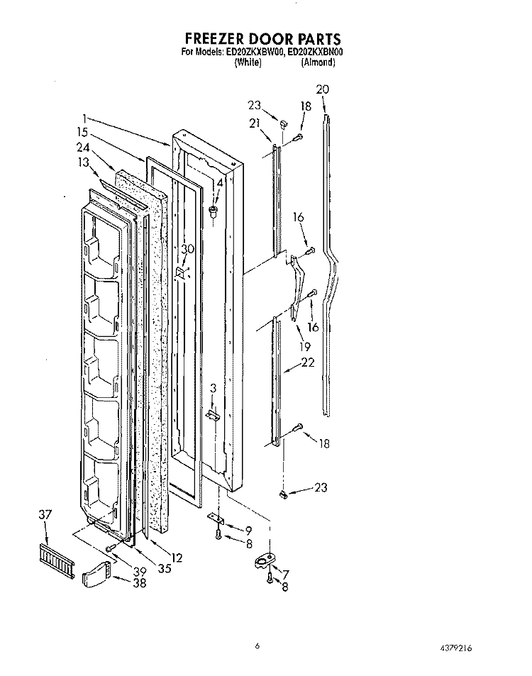 FREEZER DOOR Diagram and Parts List for ED20ZKXBW00  Whirlpool Refrigerator