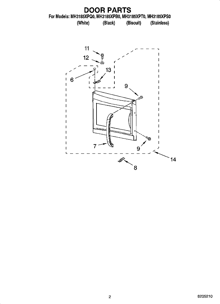 DOOR PARTS Diagram and Parts List for MH3185XPT0  Whirlpool Microwave