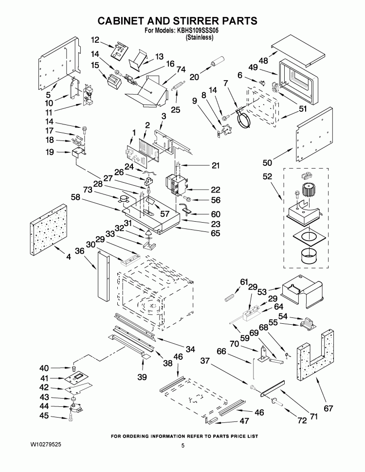 CABINET AND STIRRER PARTS Diagram and Parts List for KBHS109SSS05  KitchenAid Microwave