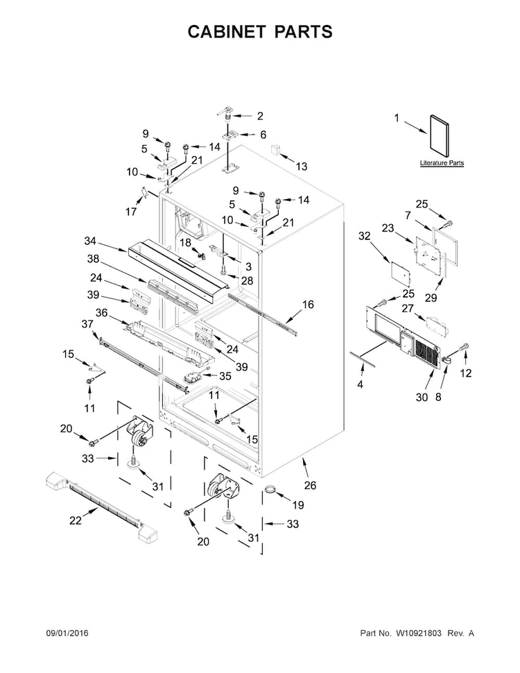 Cabinet Parts Diagram and Parts List for WRX735SDBH01  Whirlpool Refrigerator