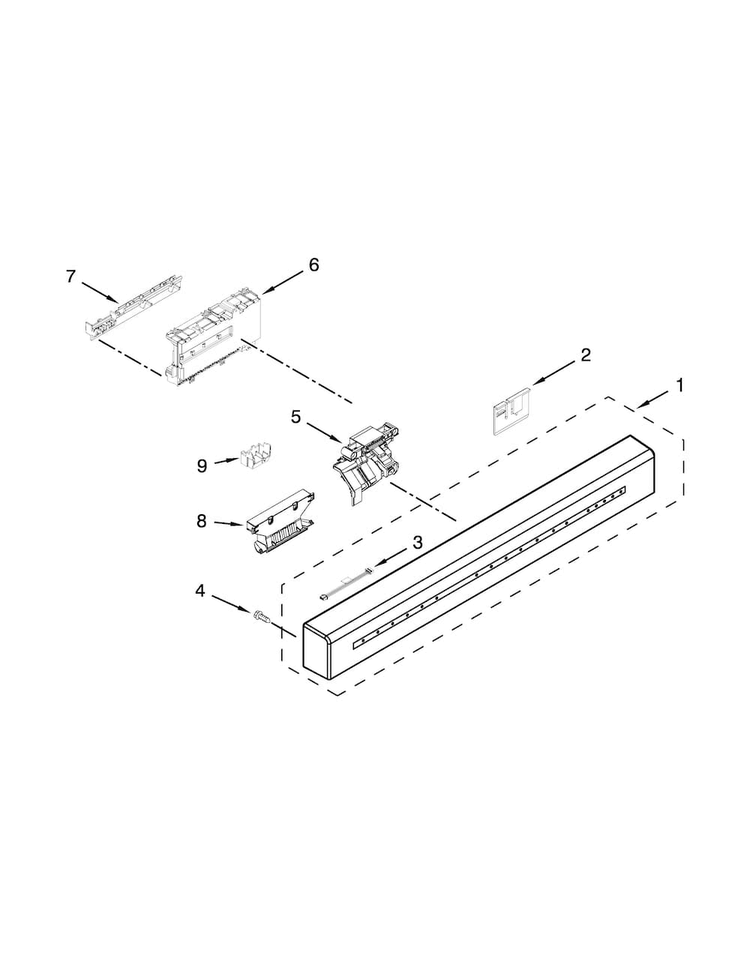 Control Panel And Latch Parts Diagram and Parts List for KDFE104DBL0  KitchenAid Dishwasher