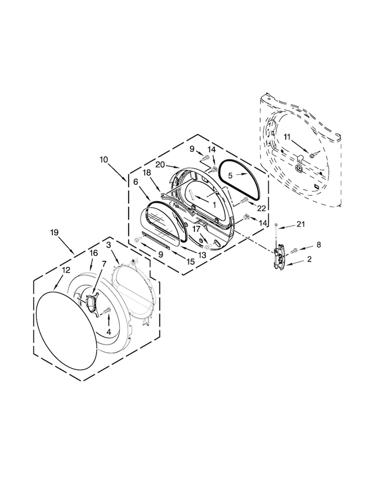 Door Parts Diagram and Parts List for CGD9050AW0  Whirlpool Dryer