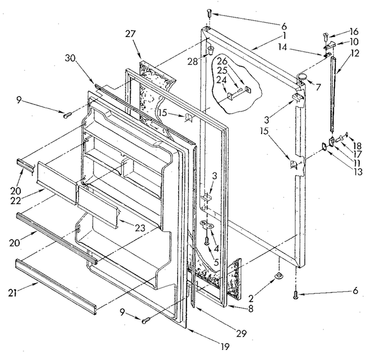 Refrigerator Door Diagram and Parts List for ET18GKXSN07  Whirlpool Refrigerator