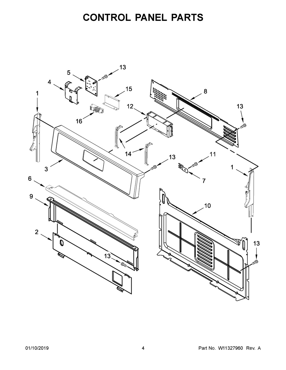 Control Panel Parts Diagram and Parts List for WFG510S0HS1  Whirlpool Range