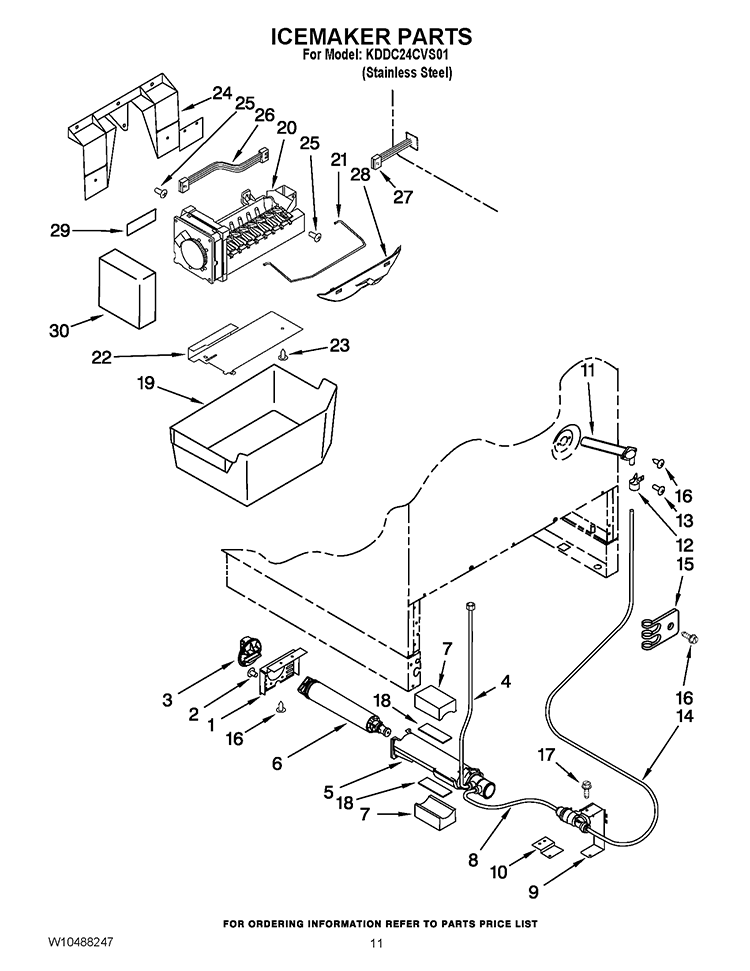 ICEMAKER PARTS Diagram and Parts List for KDDC24CVS01  KitchenAid Refrigerator