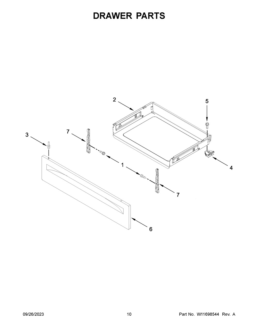 Drawer Parts Diagram and Parts List for WFE505W0HW6  Whirlpool Range