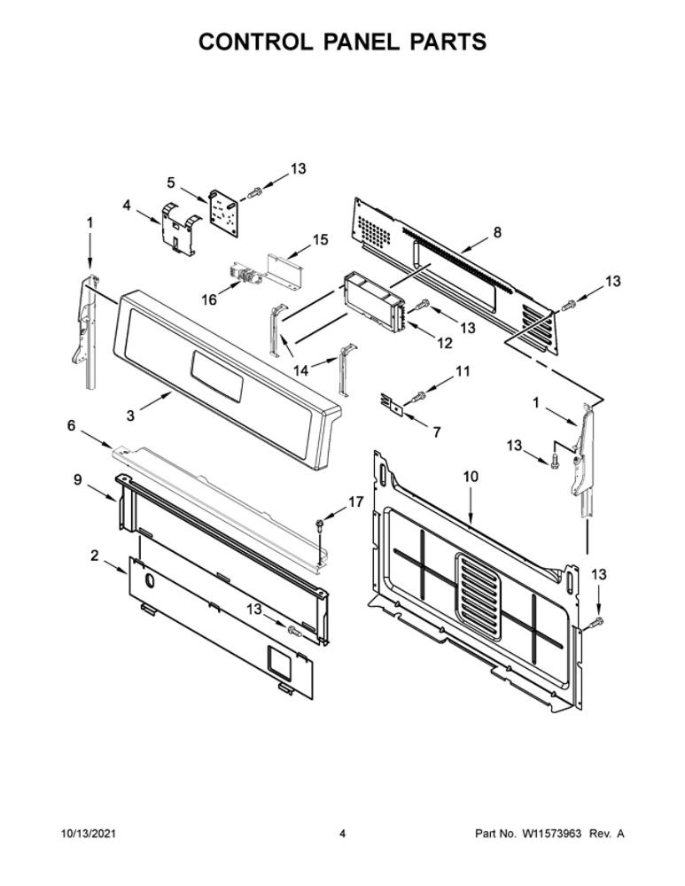 Control Panel Parts Diagram and Parts List for WFG525S0JW2  Whirlpool Range